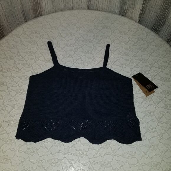 FRYE CROCHET TOP NAVY BLUE NWT CROCHET HEM TANK SMALL NEW WITH TAGS - Picture 5 of 16